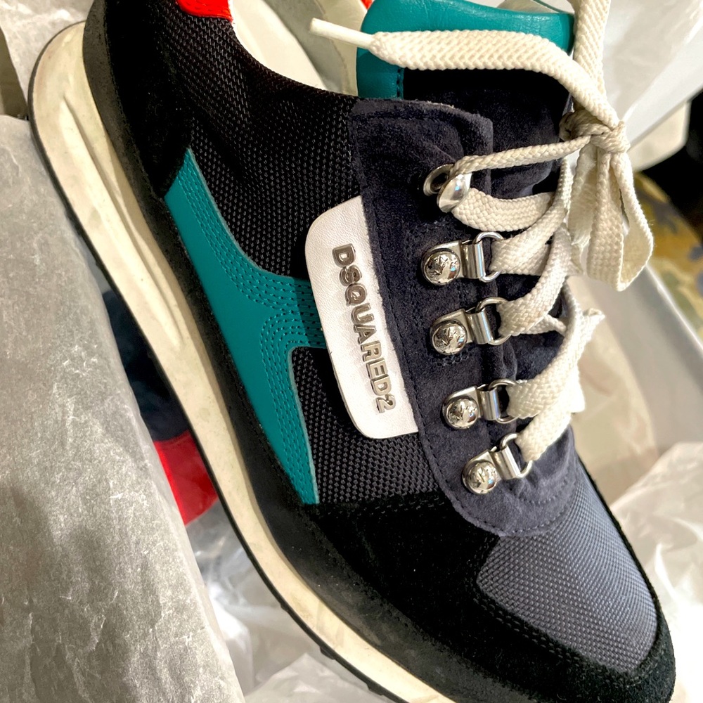 Black Teal and Orange Low-Top D Suared2 Sneaker